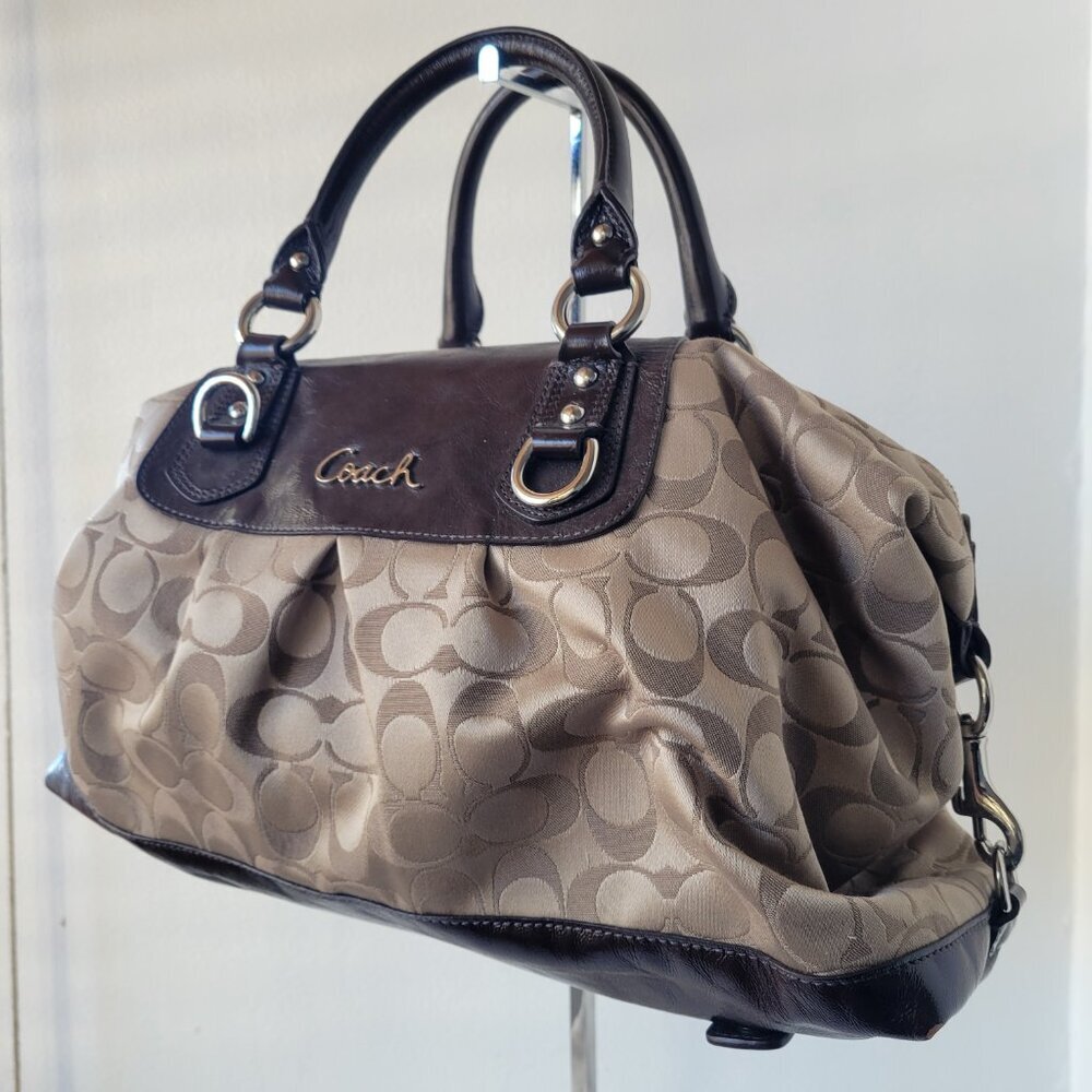 Coach Ashley Signature Sateen Brown/Khaki Satchel Handbag - Picture 13 of 16